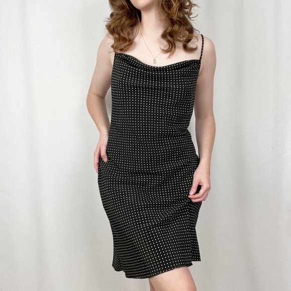 Vintage Draped Cowl Neck Slip Dress 90s Y2K Open Tie Back Summer Mini Lingerie - Picture 2 of 5